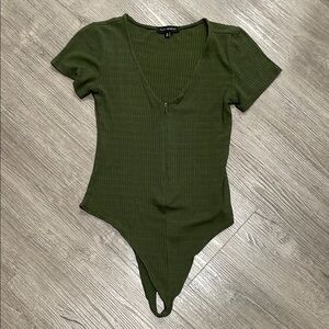 Olive Green Ribbed Bodysuit